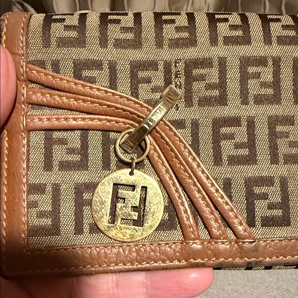 Authentic Fendi Brown Charm Zucchino Canvas Wallet - Picture 2 of 16